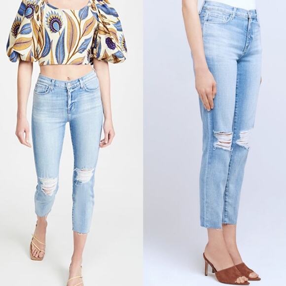 L'Agence El Matador High Rise Slim Distressed Raw Hem Jean Light Blue 25 NWT - Picture 4 of 13